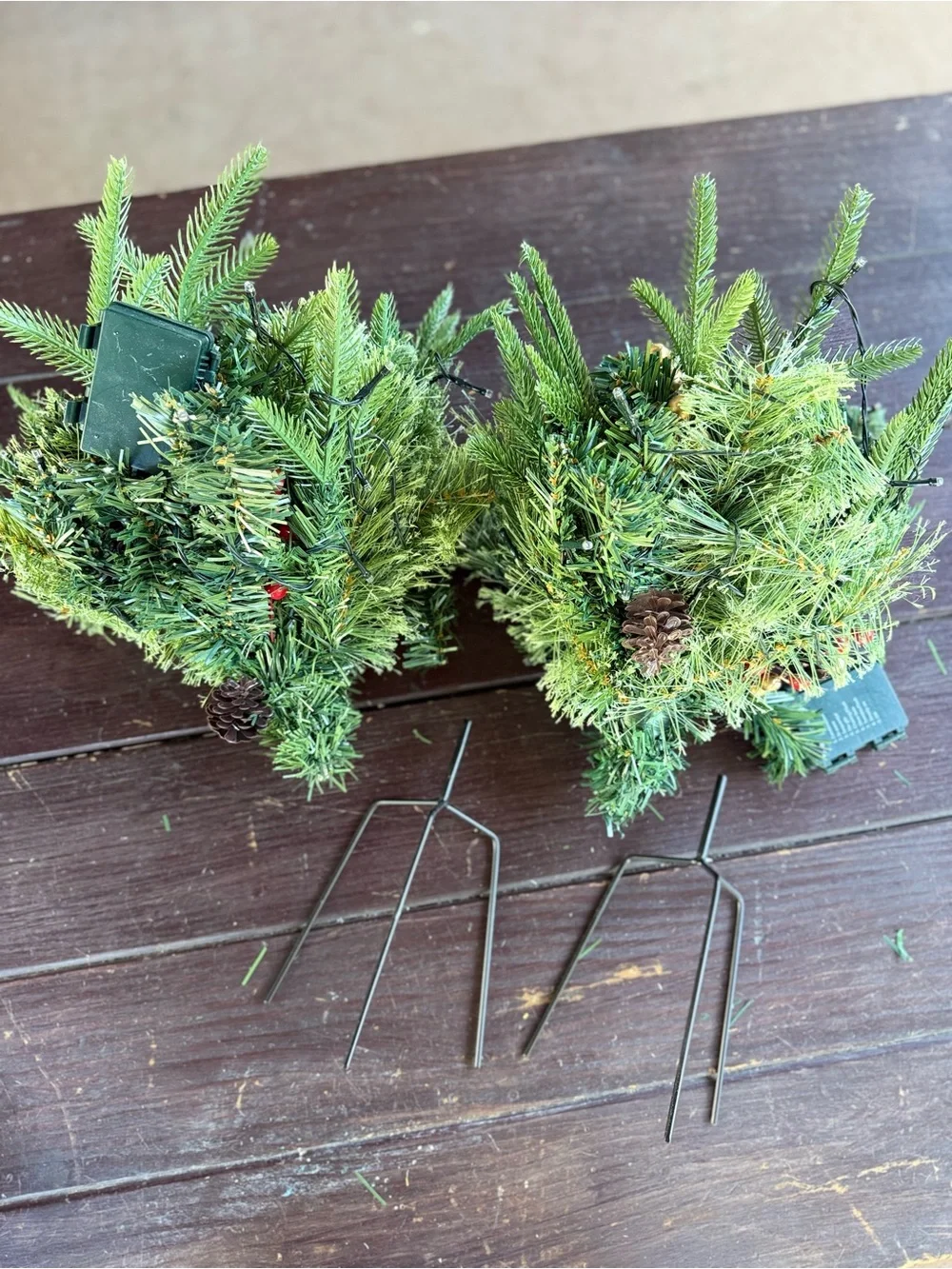 Set of 2 Pre-Lit Artificial Christmas Greenery Stakes with Timer